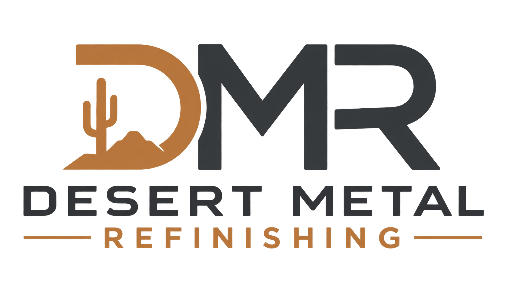 Desert Metal Refinishing DMR logo with bronze cactus and desert mountains